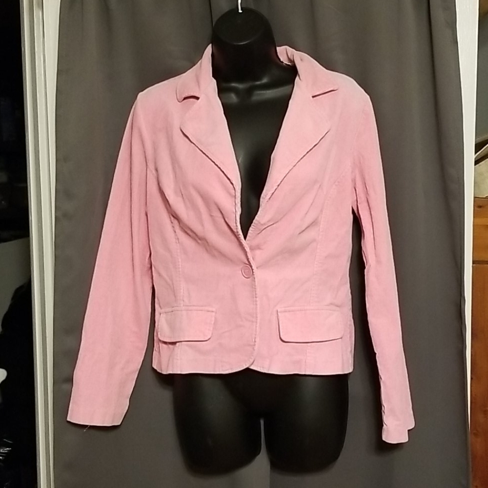 Womens Cropped Pink Corduroy Jacket Blazer Unbranded Sz. S GUC